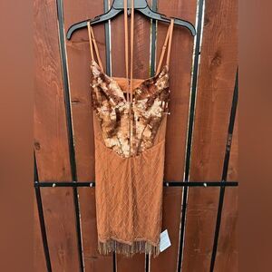 ASOS Bronze Embellished Sequined Fringe dress size 6